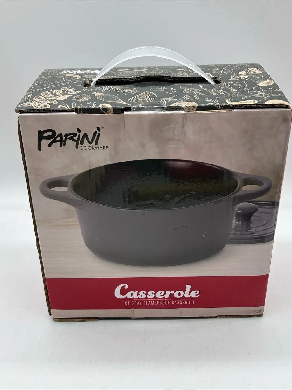 NEW Parini 1 Quart Gray Round Flameproof Casserole with Lid NIB